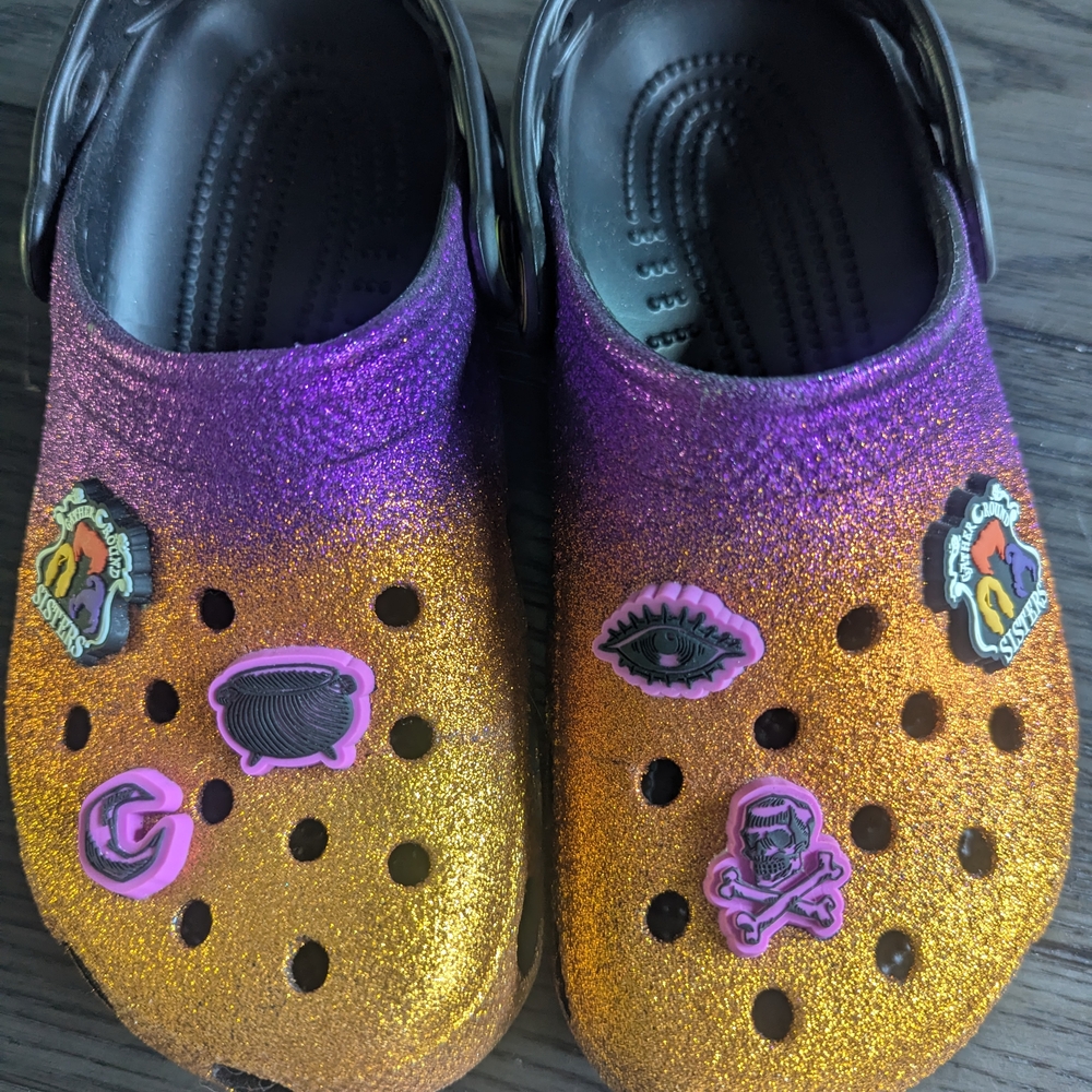 CROCS Purple and Gold Glitter Clogs